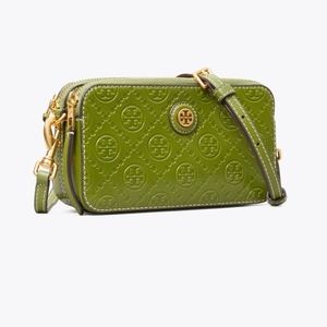 T MONOGRAM LEATHER DOUBLE-ZIP MINI BAG